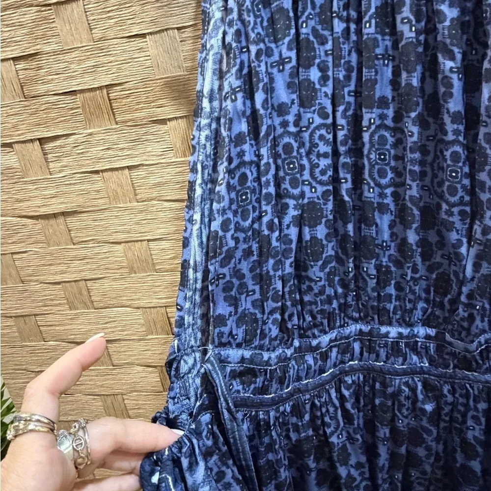 Free People Mid Summers Day Tunic Dress Side Tie Bluebell Blue Combo Size M